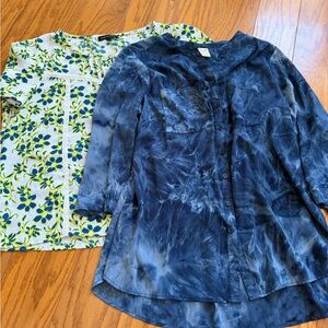 Lot of 2 Blue Tie-Dye Button-Up Shirt and floral shirt XL